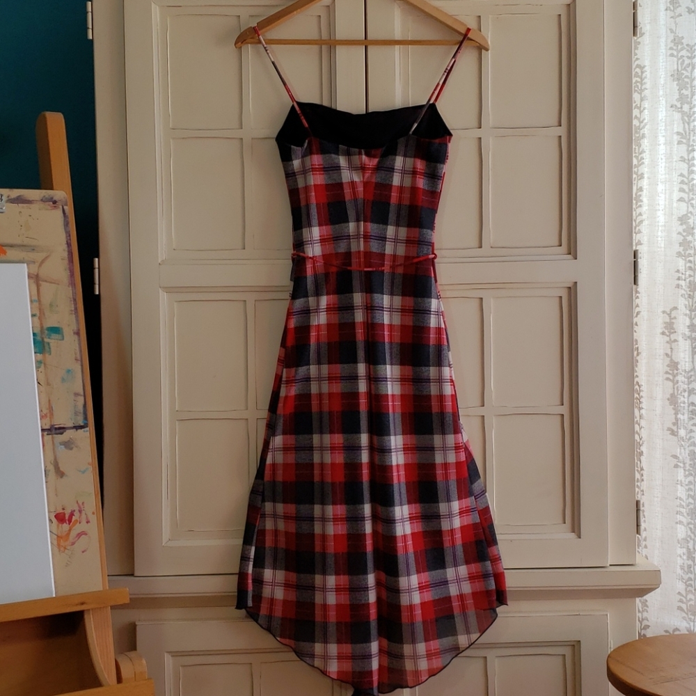 90s Vintage Jodi Kristopher Edgy Hi-Lo Plaid Dress - Picture 5 of 7